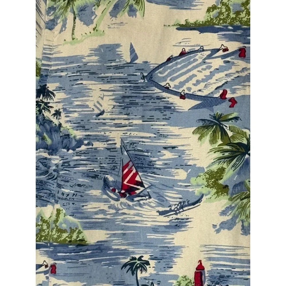 Denim & Flower Blue And Green Slim Fit Cotton Hawaiian Button Front Shirt Size M